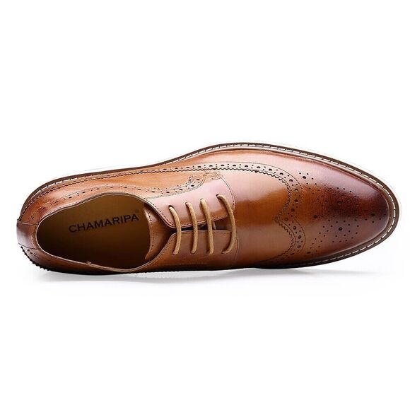 US7.5 CMR Elevator Shoes For Men brown Oxford leather height Increase 6.5cm main image 6